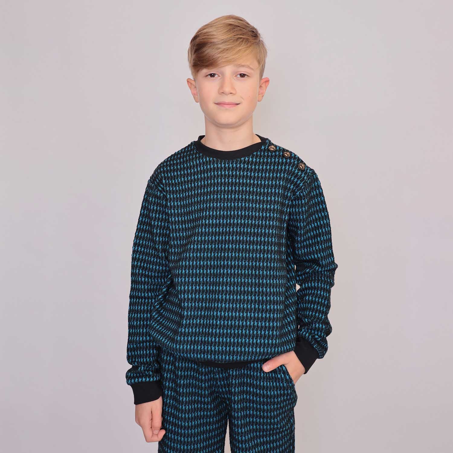 Pied-de-poule Baumwoll-Sweatshirt in Schwarz und Blau
