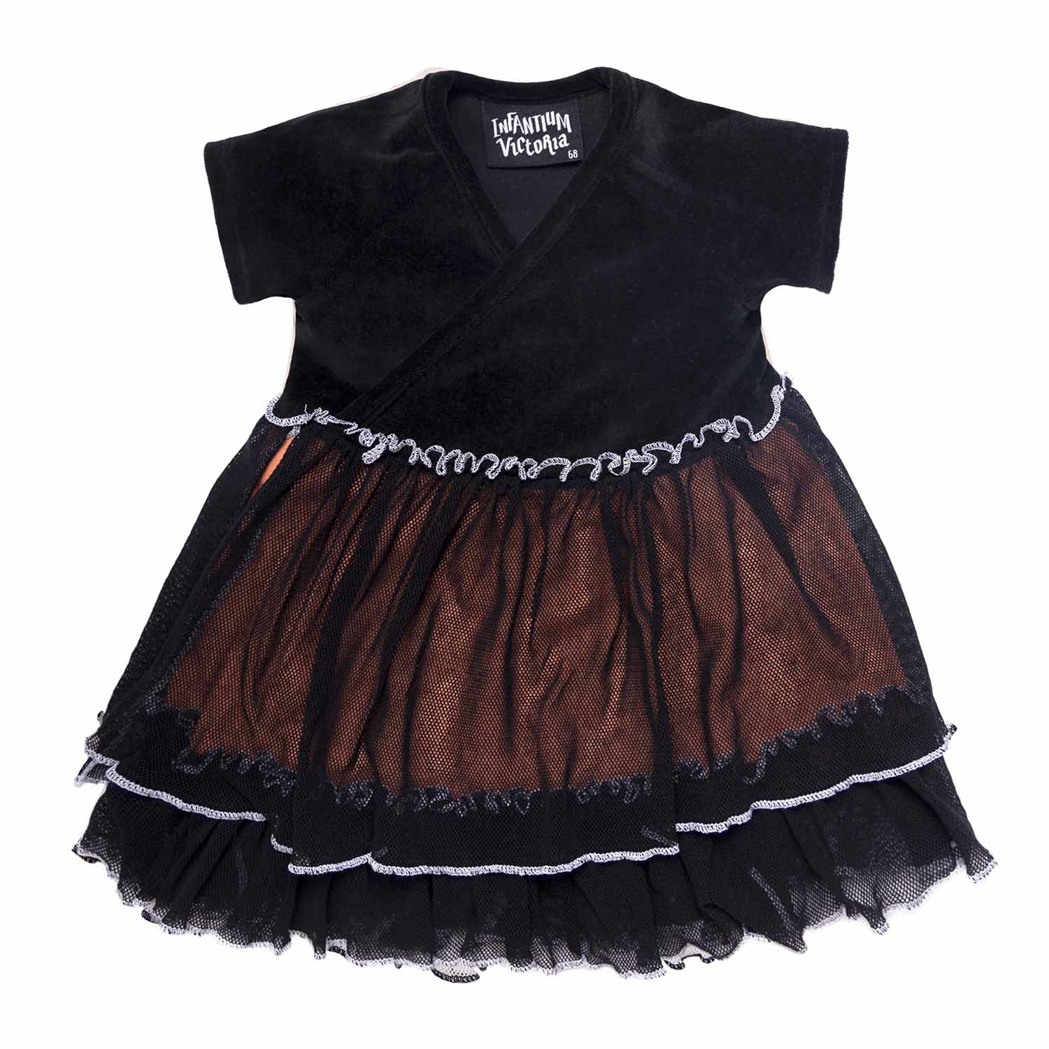 black velvet infant dress Short Sleeve Black Velvet Dress with Lace Collar 6 main image 0
