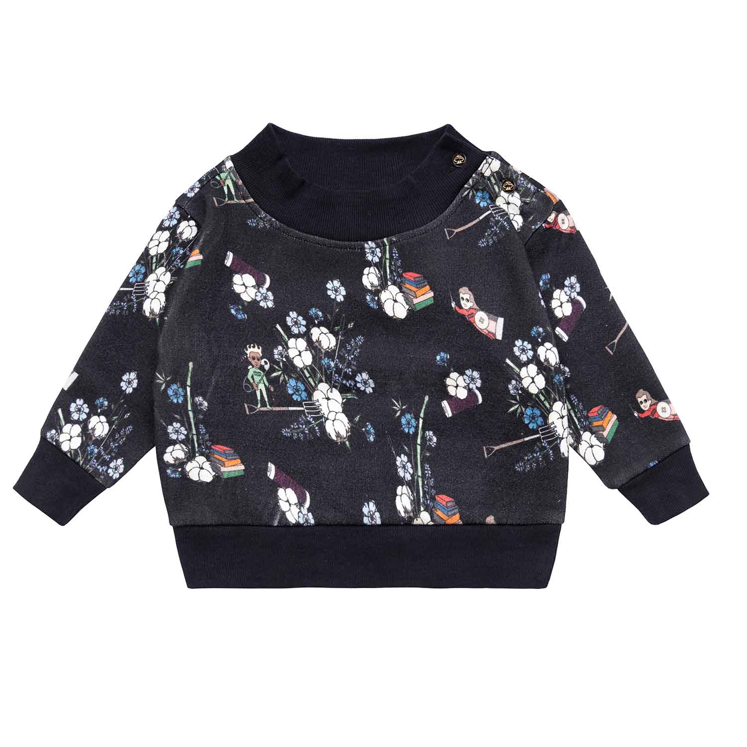 Black Jersey Baby Sweatshirt with Floral Print