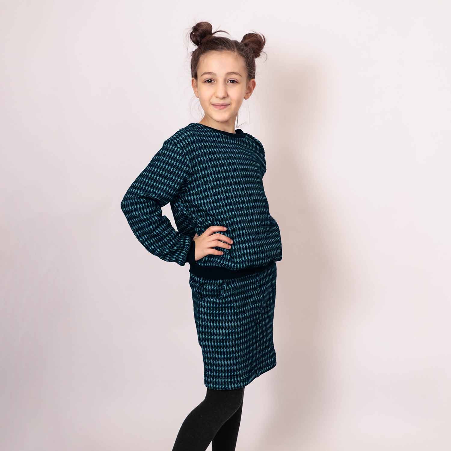 Pied-de-poule Baumwoll-Sweatshirt in Schwarz und Blau