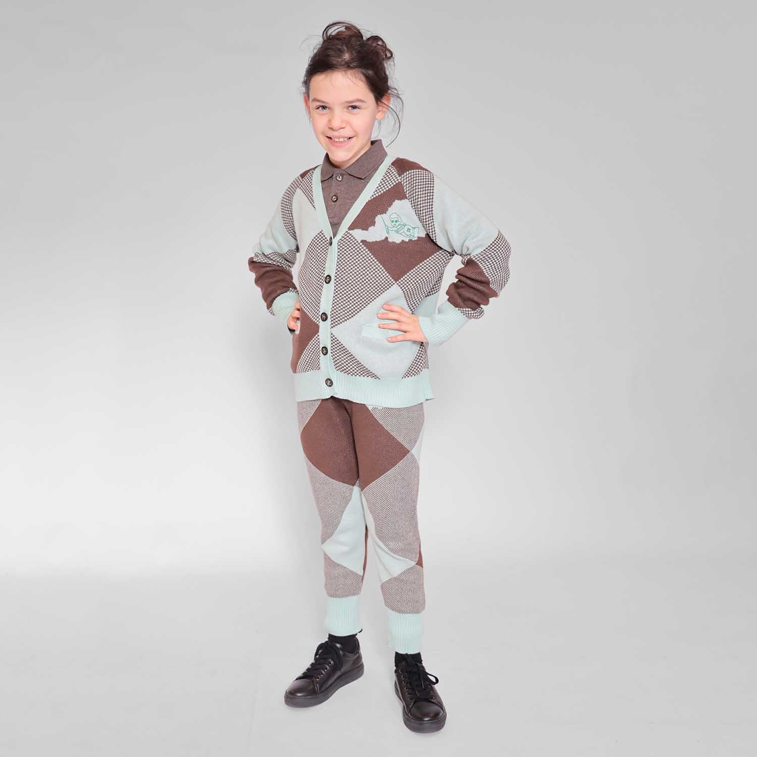 Kinder-Strickhose in Kastanie und Mint
