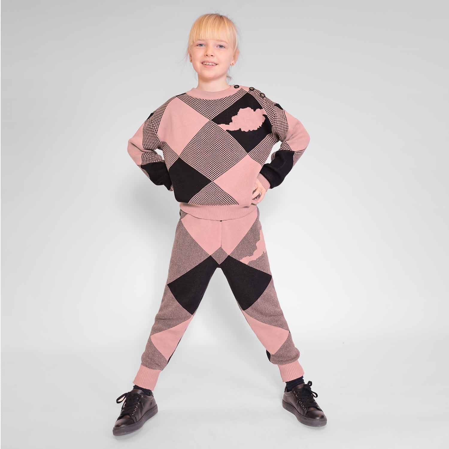 Gebreide Kinderbroek in Roze en Zwart
