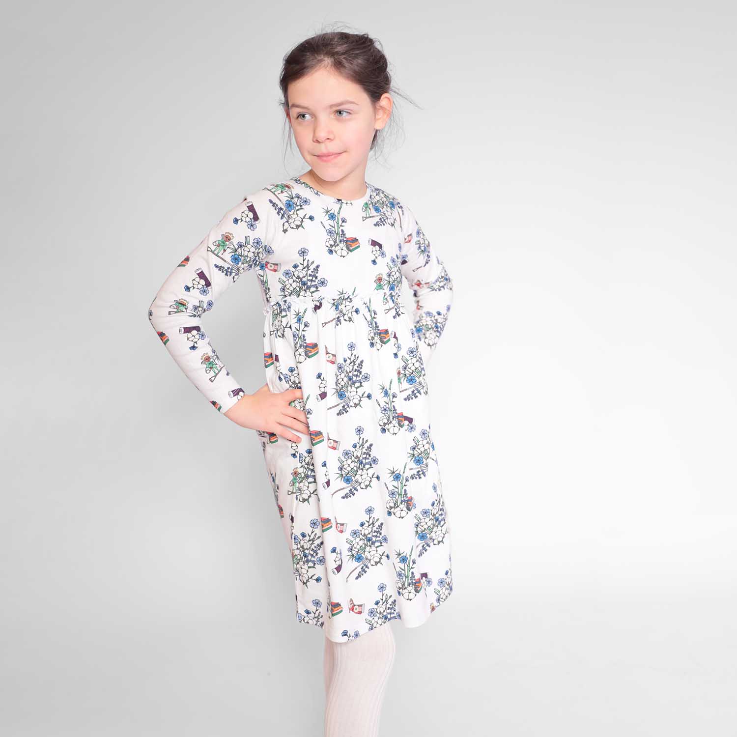 Meisjes off-white jurk met bloemenprint