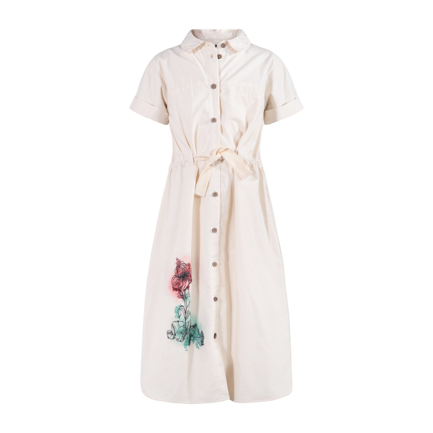 The Safari Dress — Embroidered Off-White Poplin
