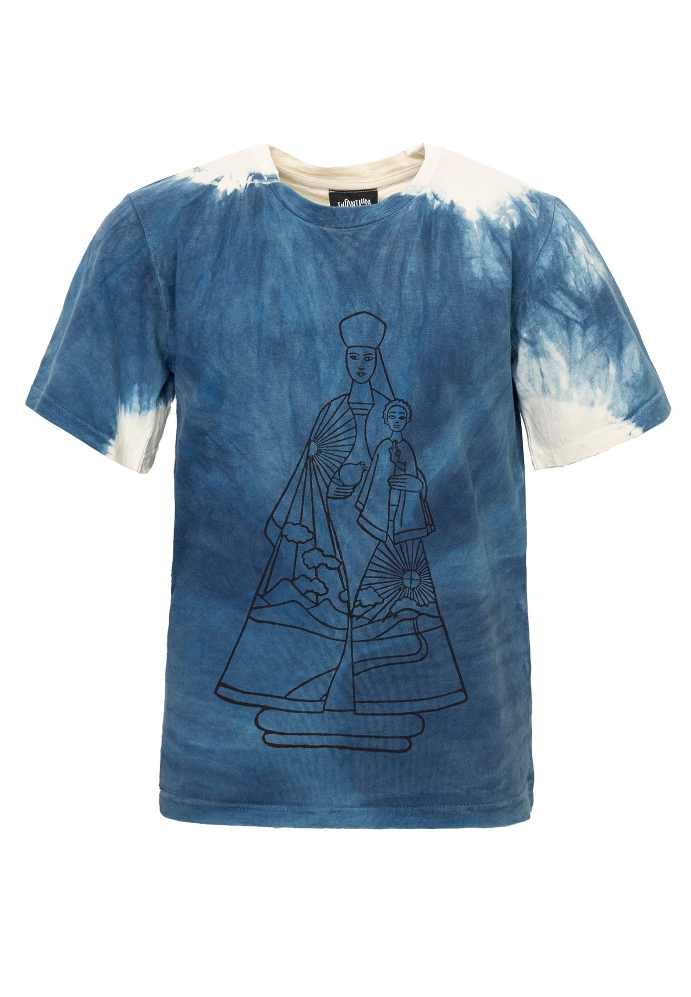 Artisanaal meisjes- en jongens-T-shirt, natuurlijk geverfd indigo met handprint