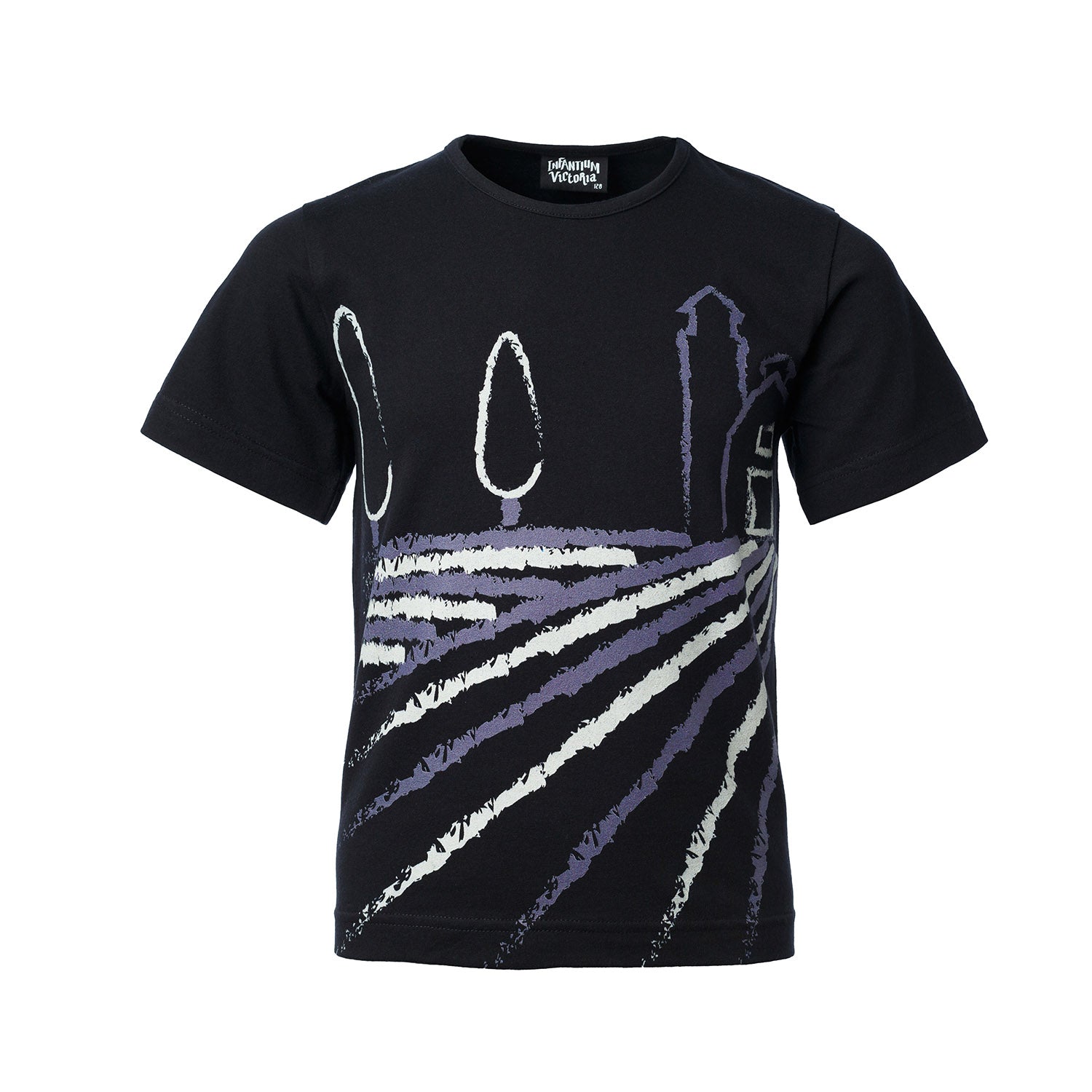 Kurzärmliges schwarzes T-Shirt mit Toscana-Print