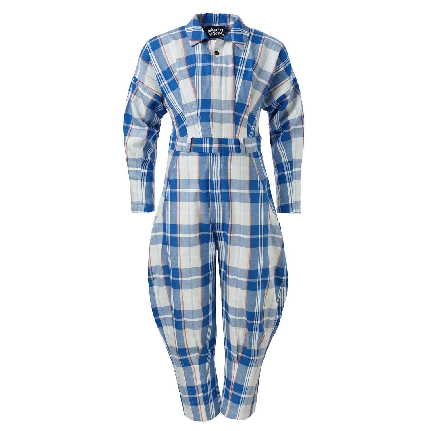Blue and White Tartan Boiler Suit