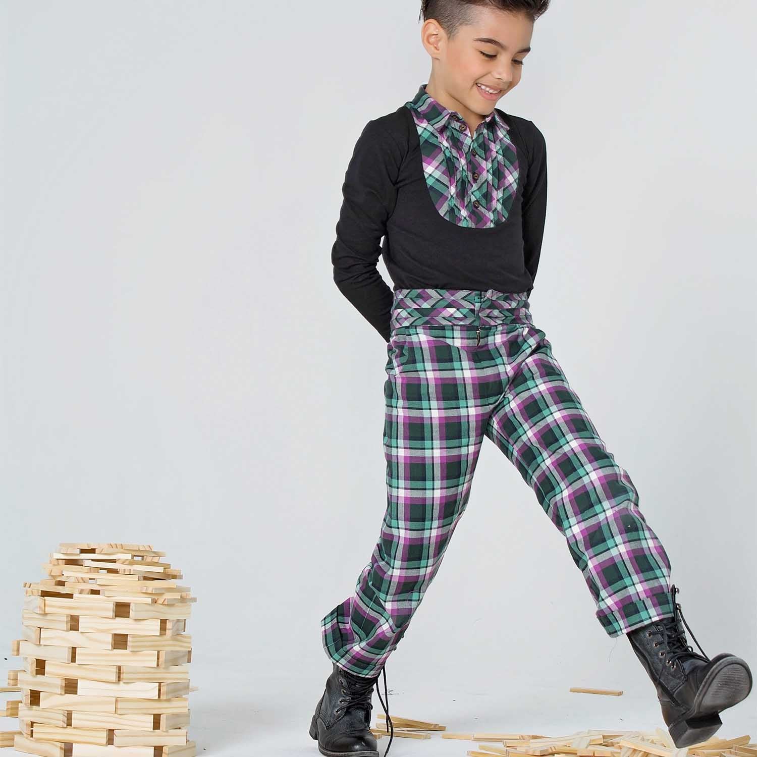 Tartan Pleated Belt Pants