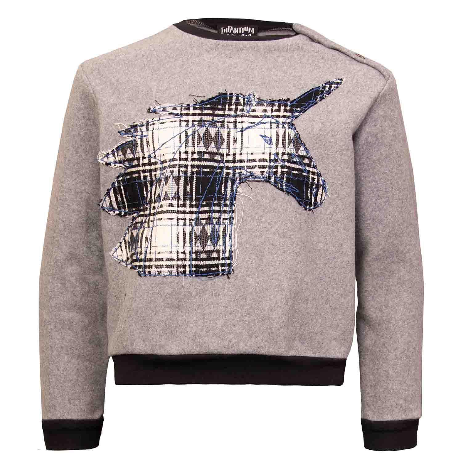 Graues Fleece-Sweatshirt mit Einhorn-Applikation