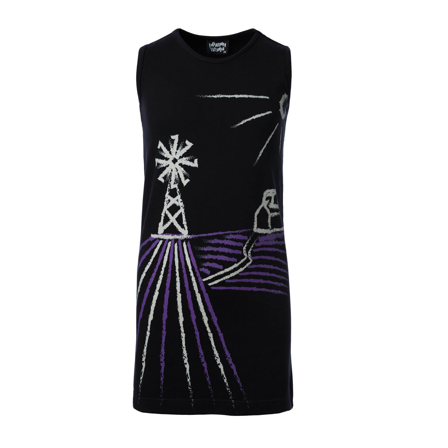 Zwarte T-Shirt Jurk met Windmolen