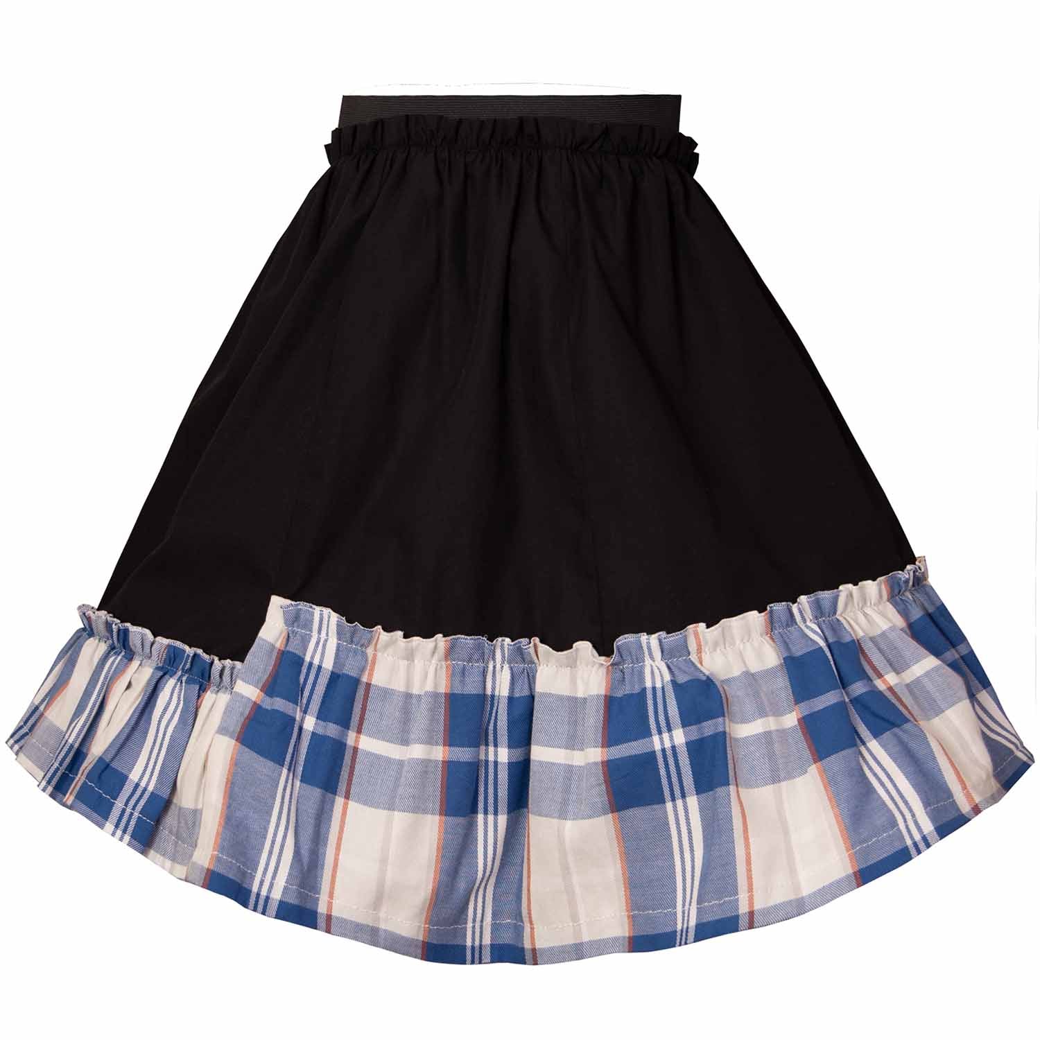 Girls Black Skirt with Tartan Detail in Blue & White