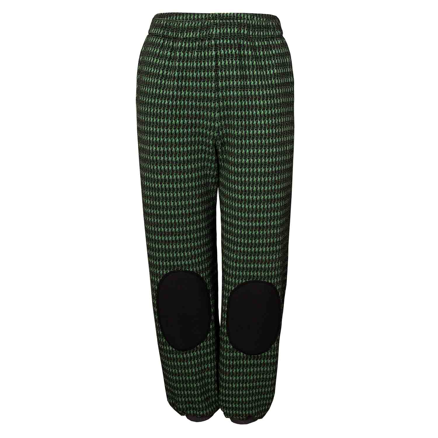 Black and Green pied de poule Kids Pants with Knee Patches