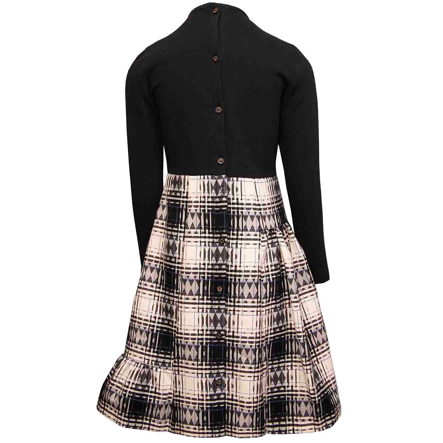Girls Black Dress with Tartan Skirt in Black & White