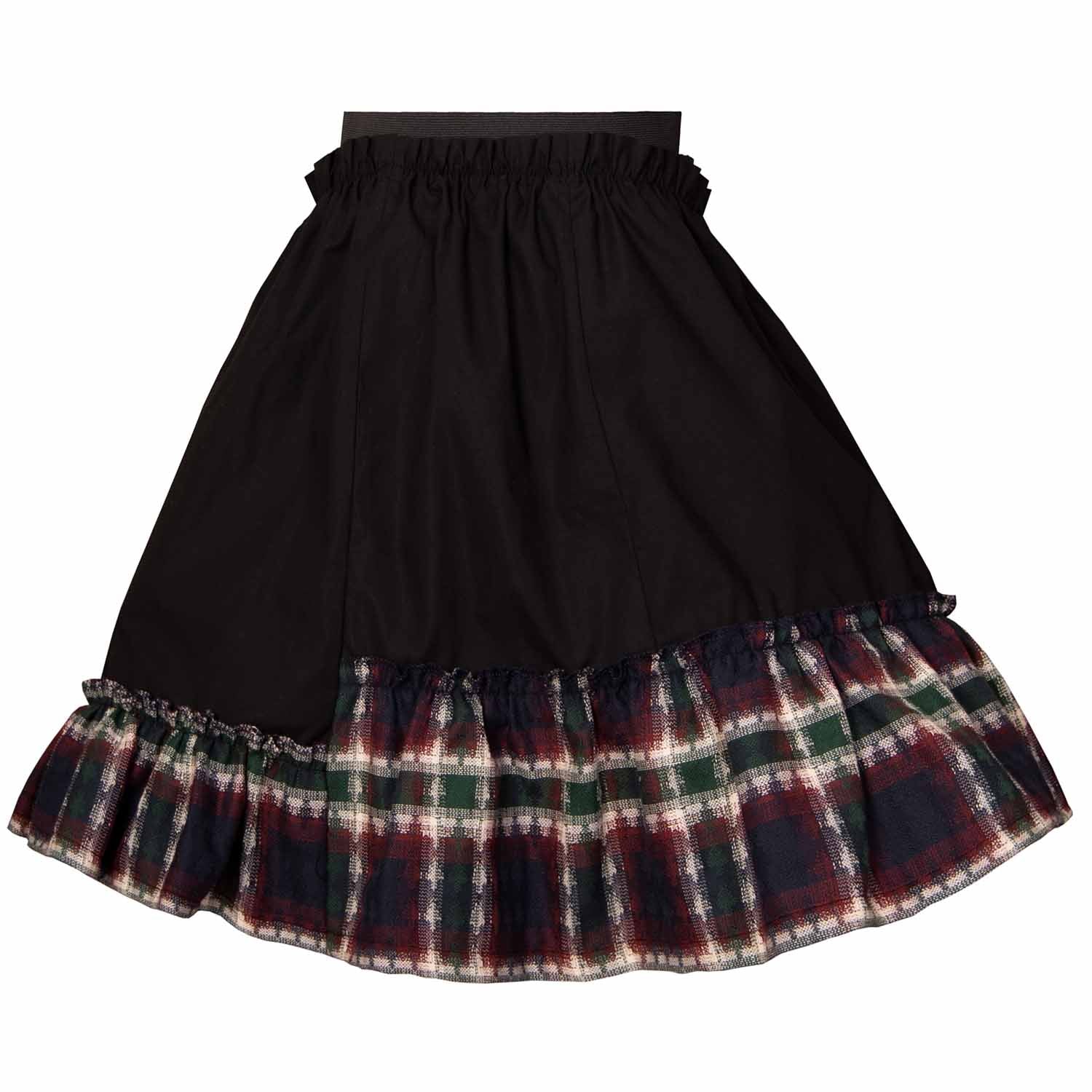 Girls Black Skirt with Tartan Detail in Red & Green