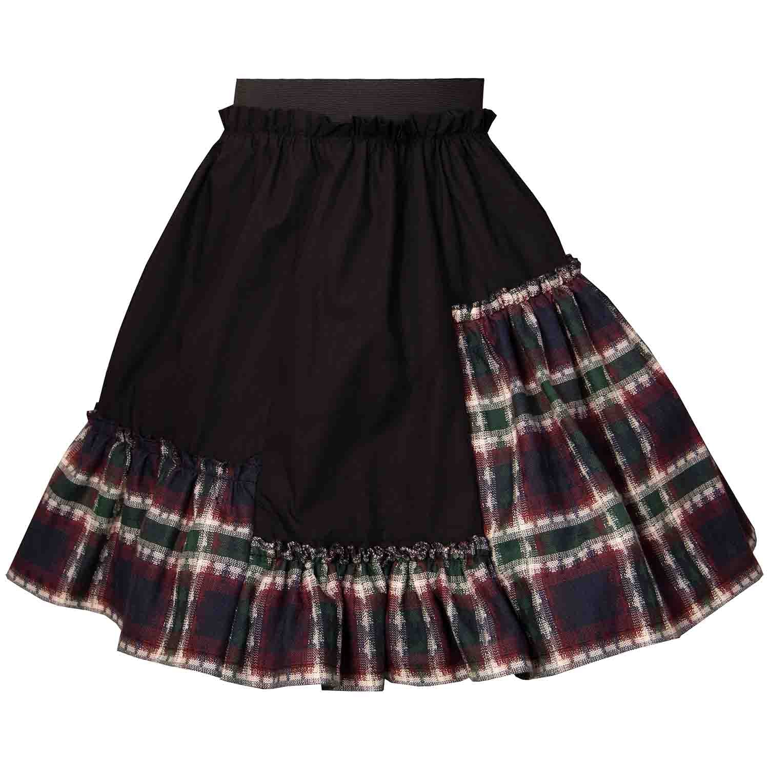 Meisjes Zwarte Rok met Tartan Detail in Rood & Groen