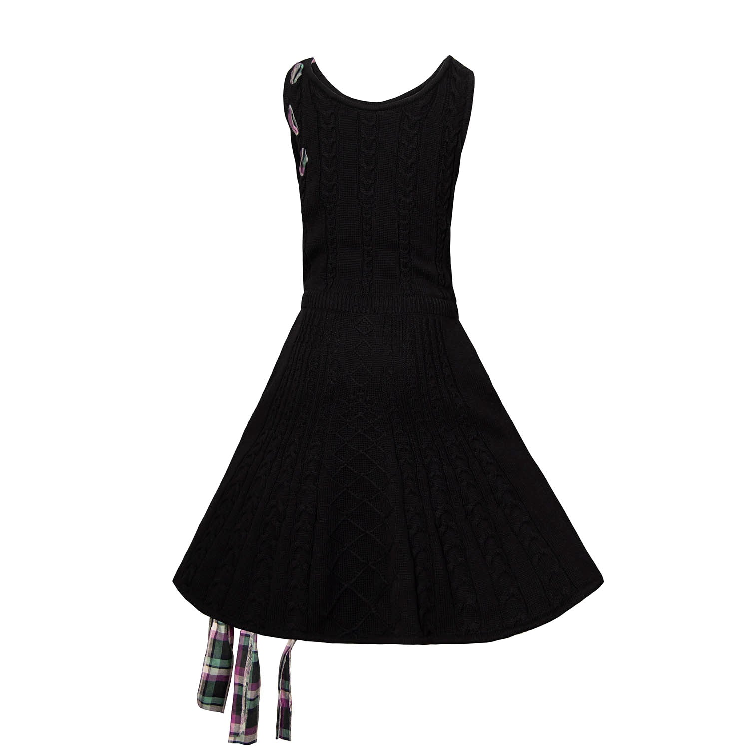 Black Cable Knit Dress with Purple Tartan Details