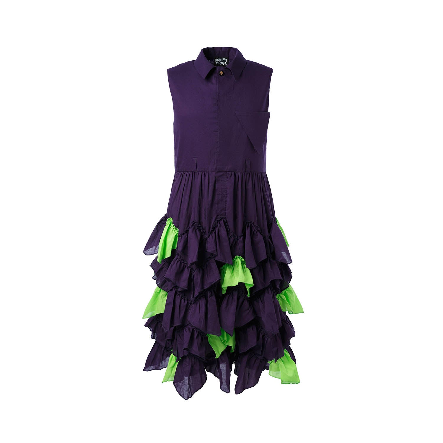 Lila Hemdblusenkleid mit grünen Rüschen für Mädchen