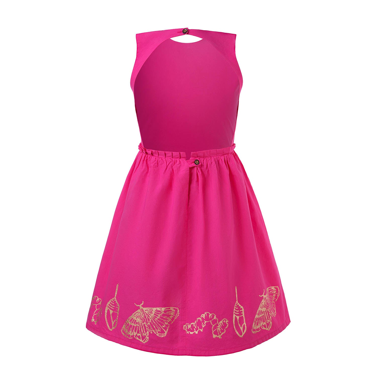 Pink Flower Girl Dress with Golden Hand Block Print