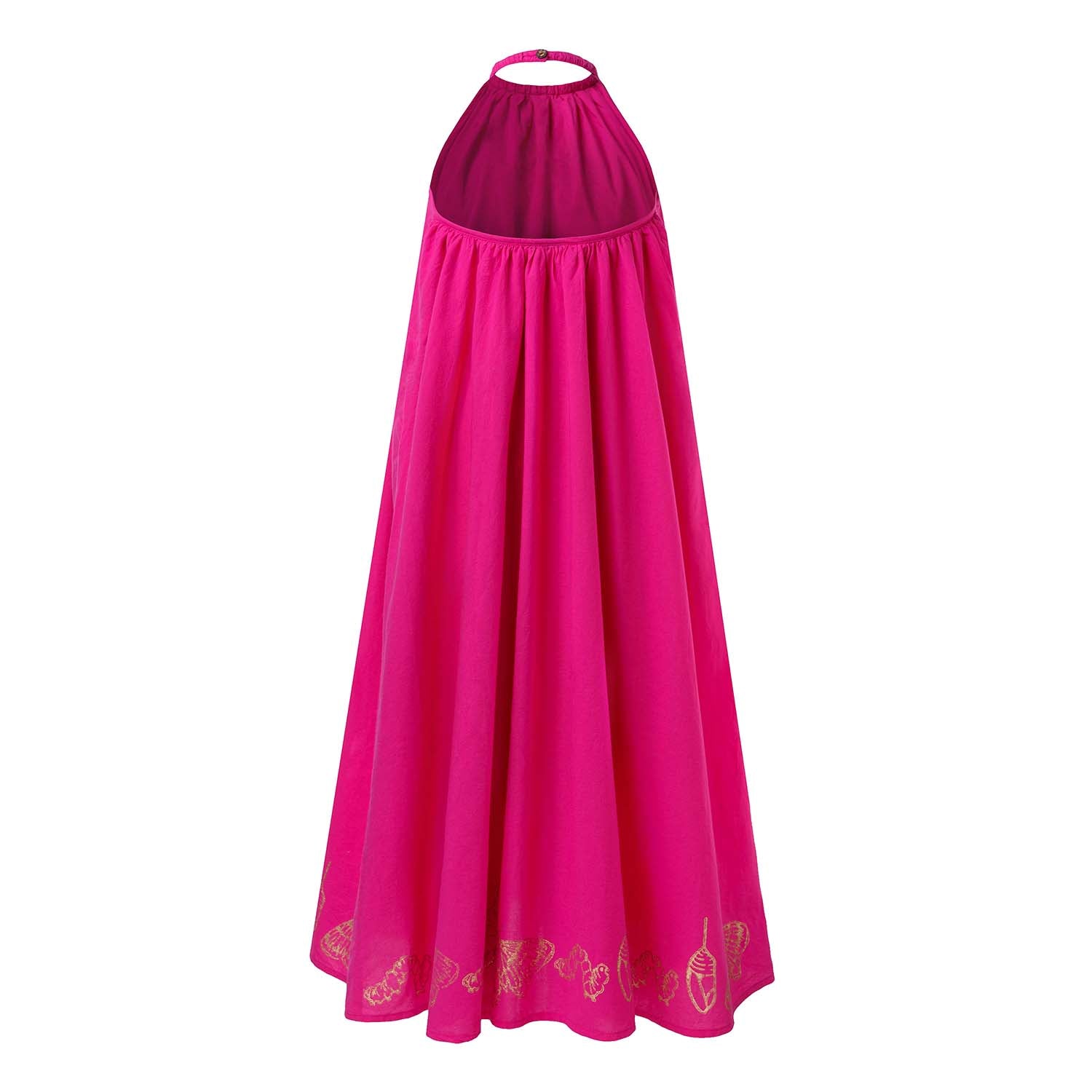Rosa Boho-Kleid für Mädchen mit goldenem Handblockdruck