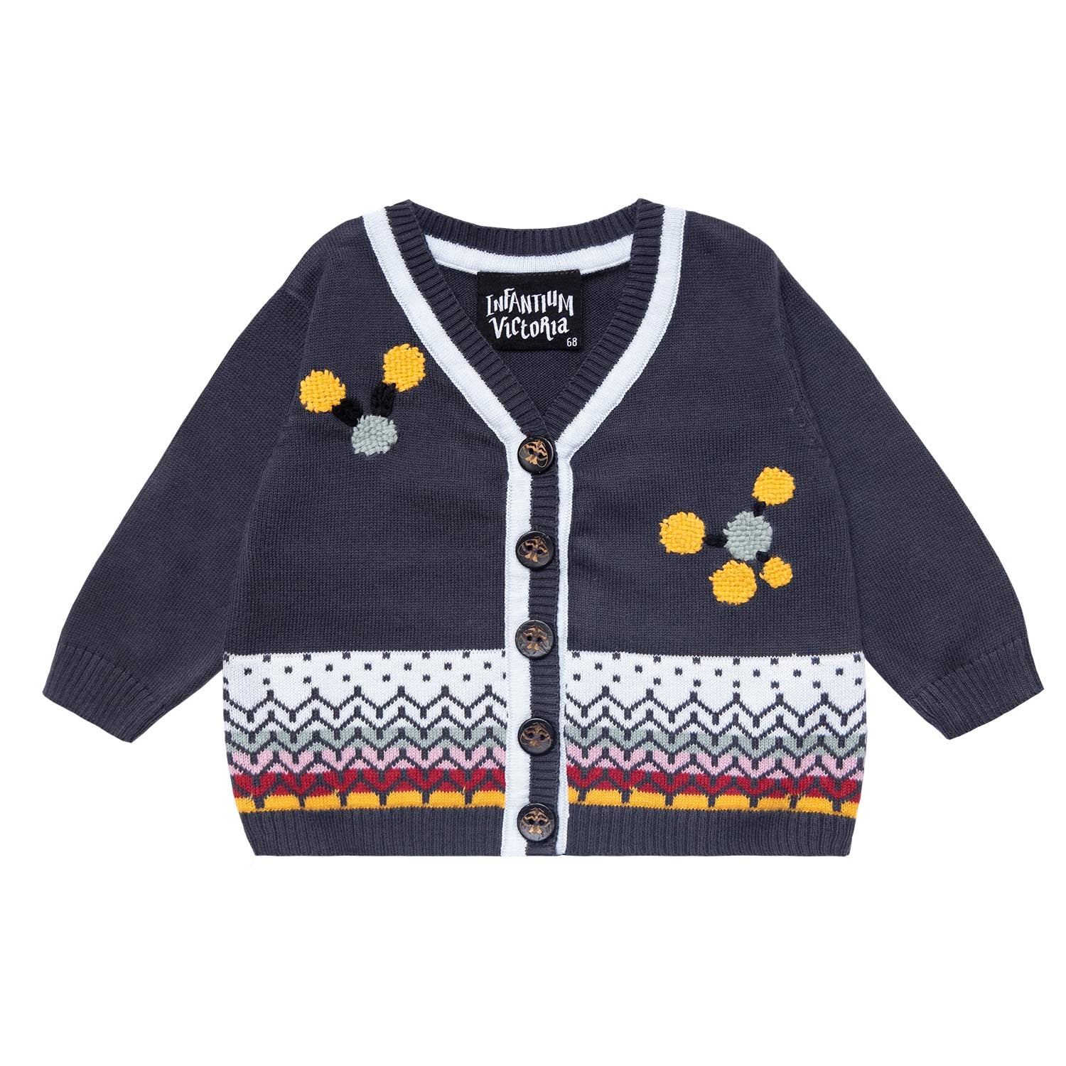 Grey Baby Cardigan with Hand Embroidery