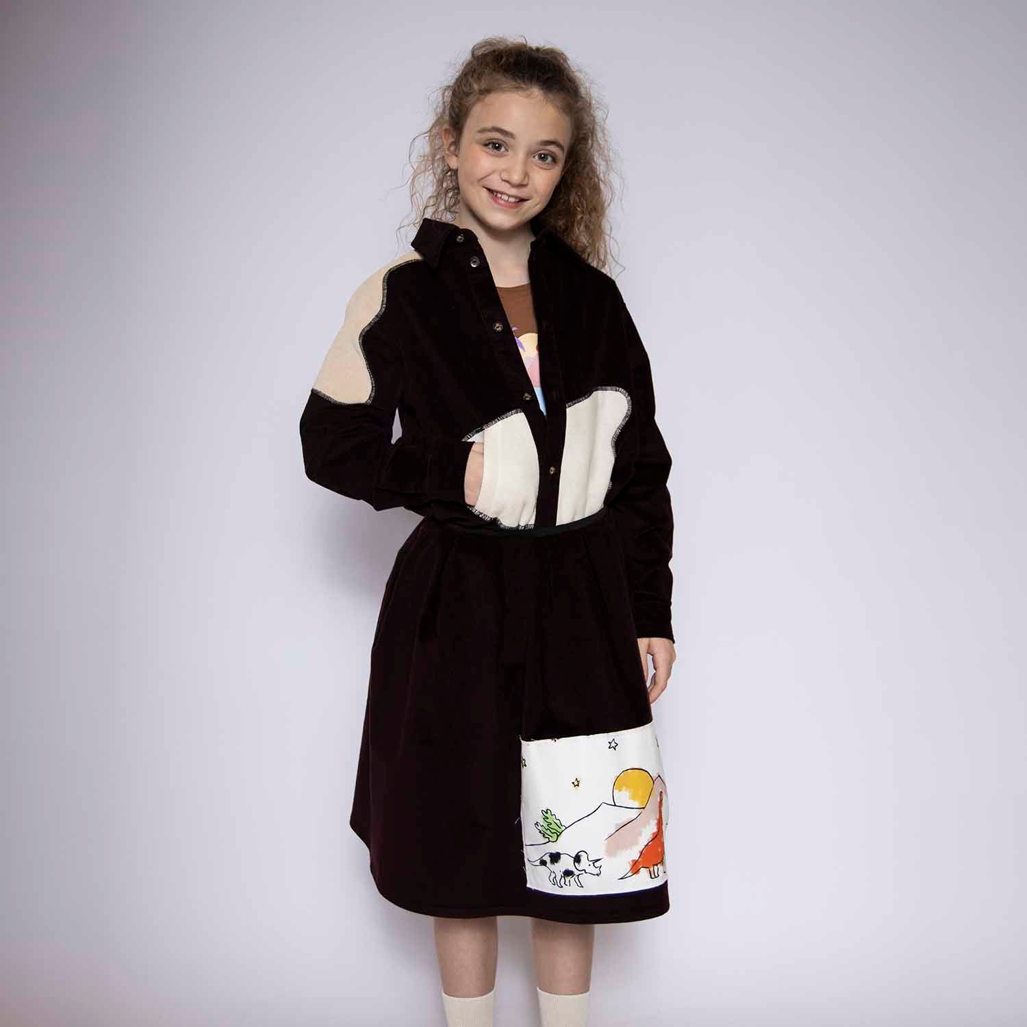 Fluwelen kinderoverhemd in aubergine