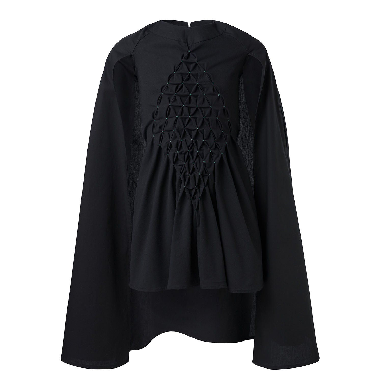 Schwarzes Cape-Kleid mit Handkittel