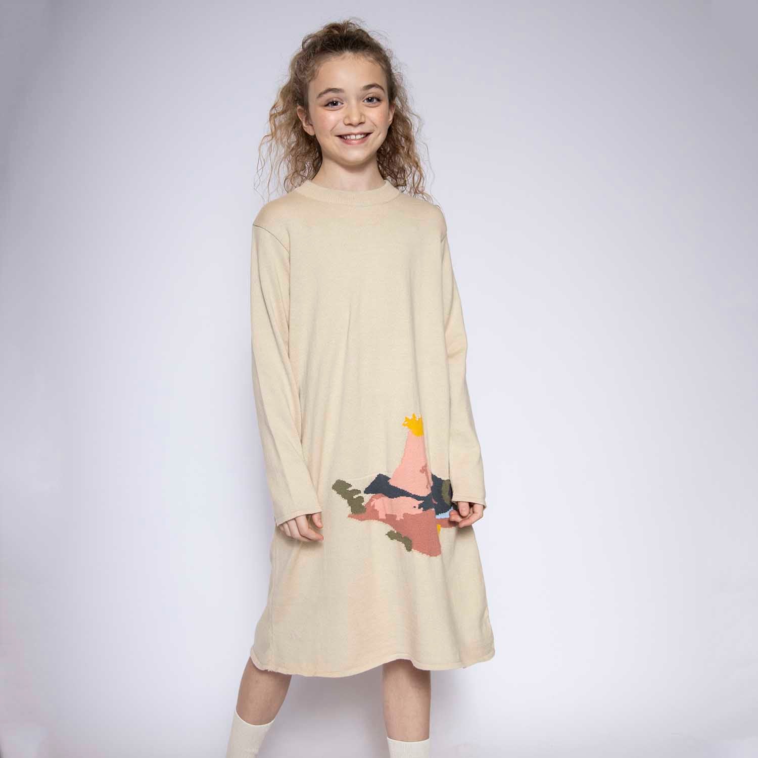 Beige Knitted Dress for Girls