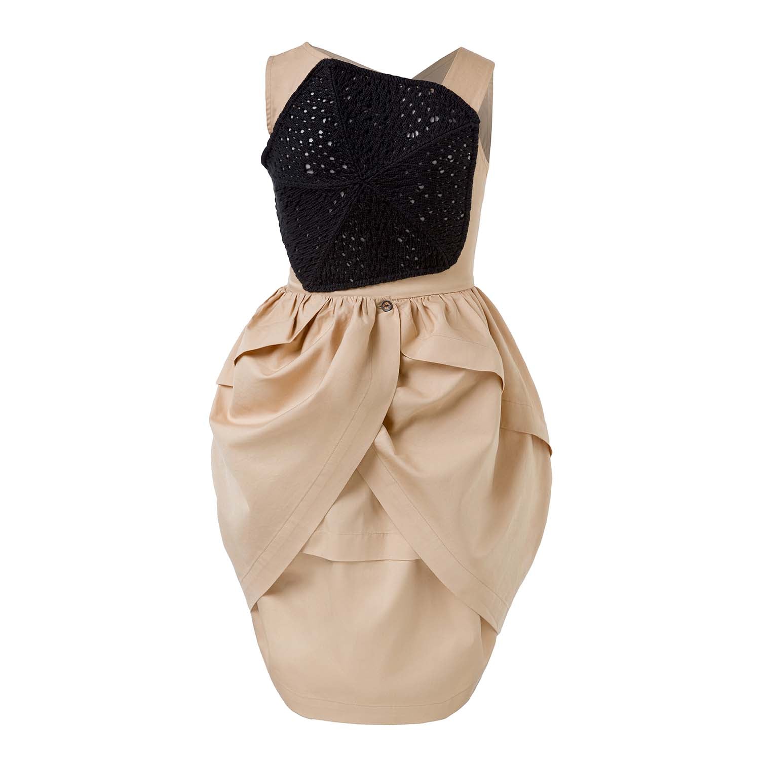 Beige Dress with Bee Hand Embroidery