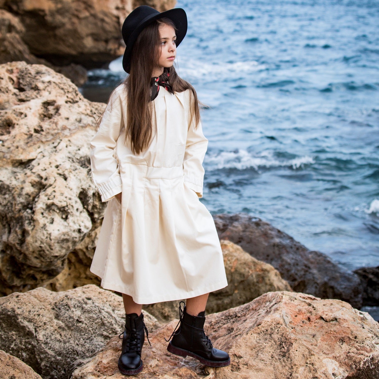 Beige Cotton Dress for Girls