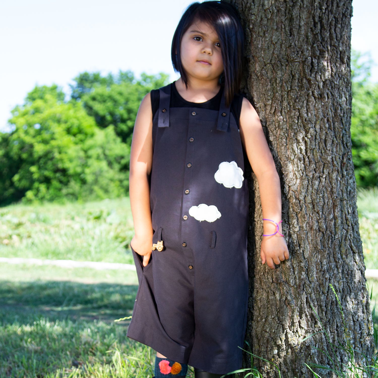 Kids' Cotton Farmer Dungaree in Black