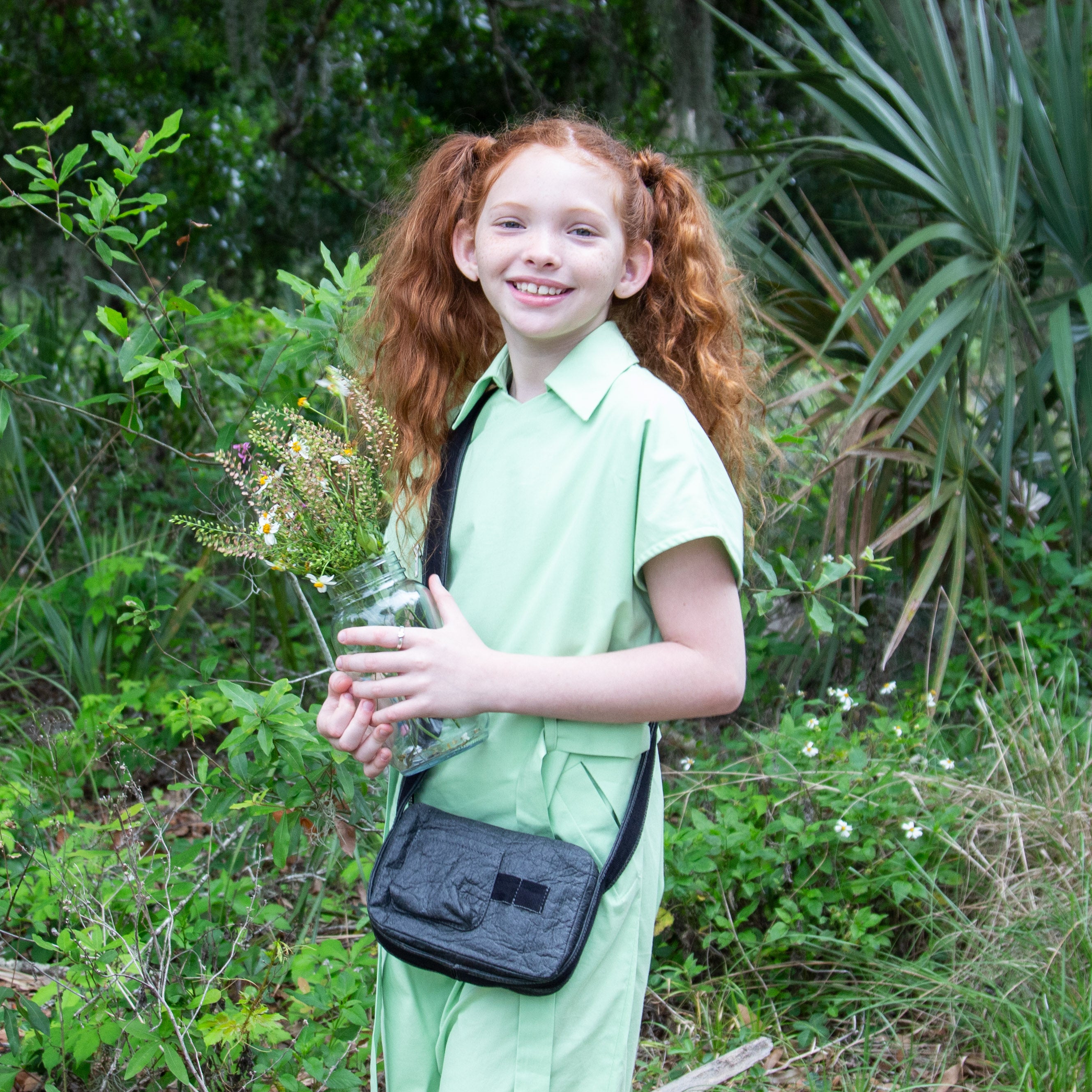 vegan crossbody bag, black pinatex vegan handbad, faux leather bag, crossbody purse for kids