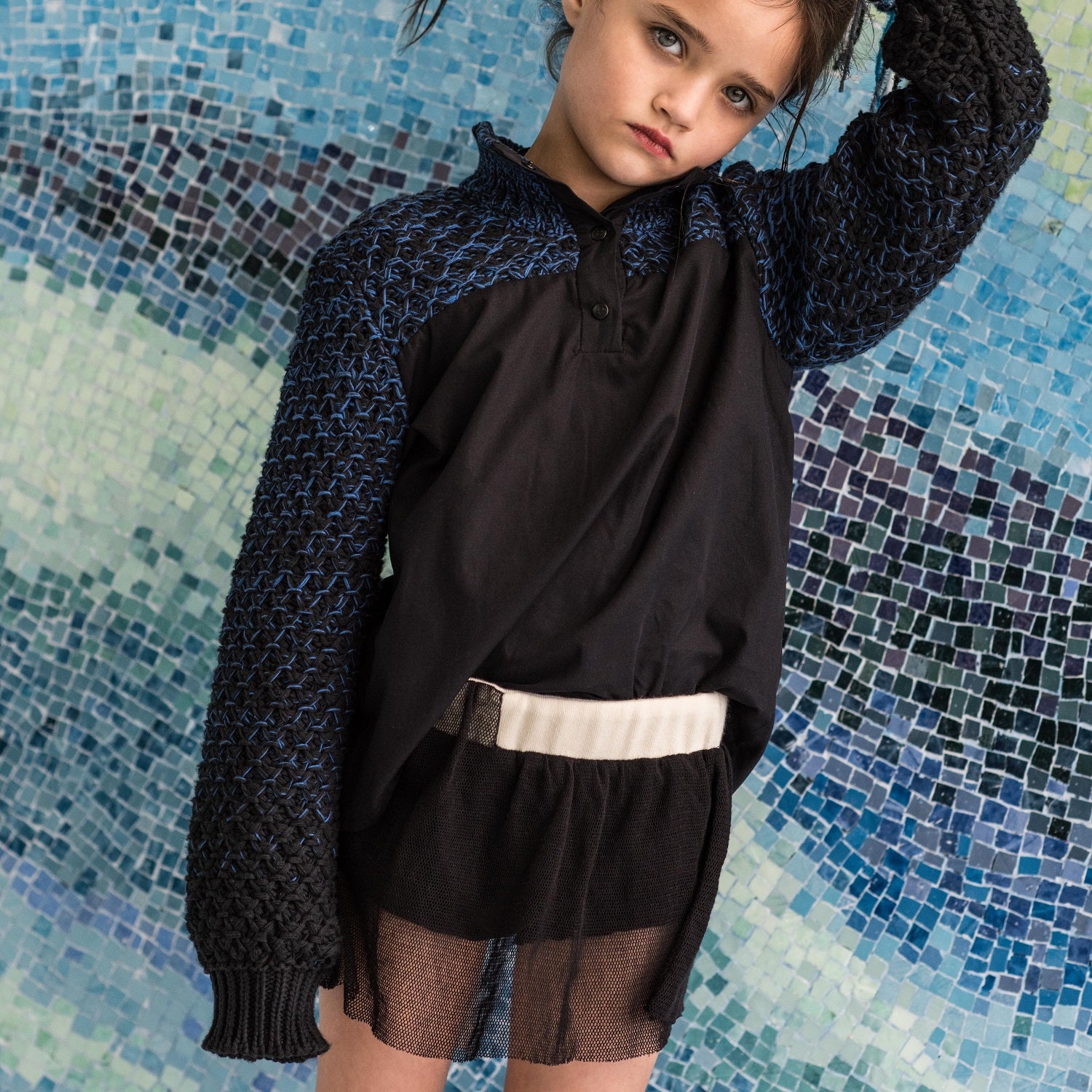 Pumphose aus schwarzem Samt mit Tüll für Mädchen