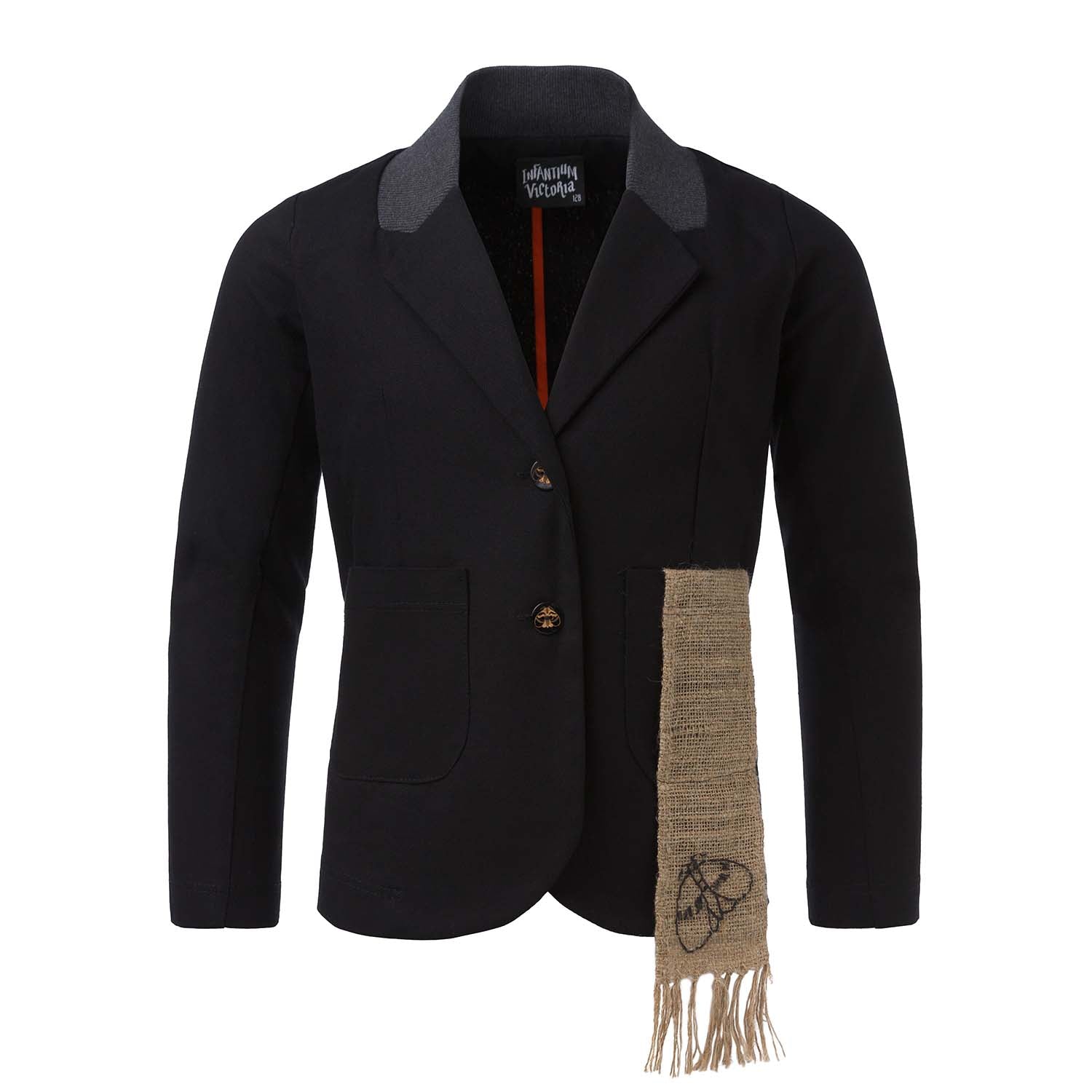 Kids' Black Tailored Jacket with Hemp Sash