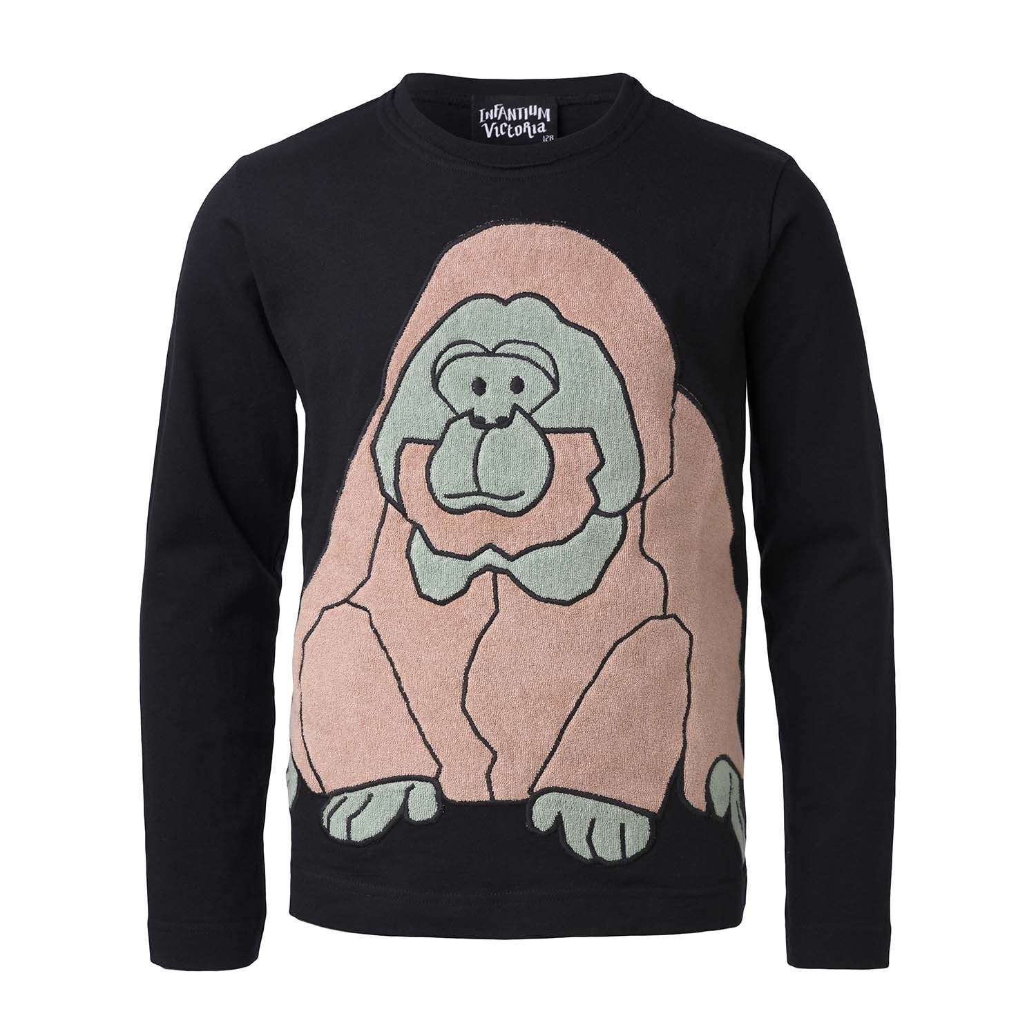 Schwarzes Langarmshirt für Kinder mit Orang-Utan-Applikation