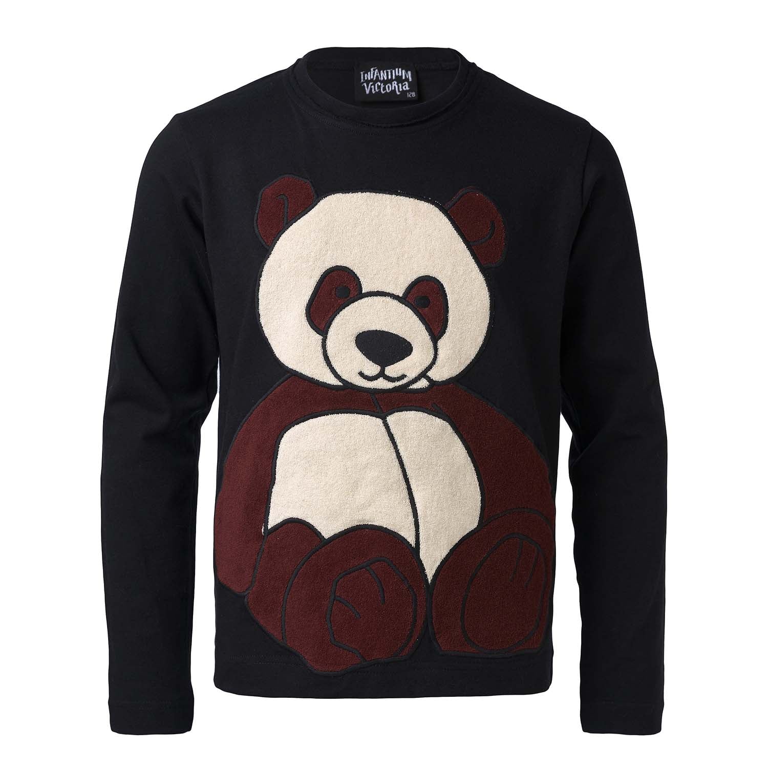 Kids Black Longsleeve Top with Panda Application