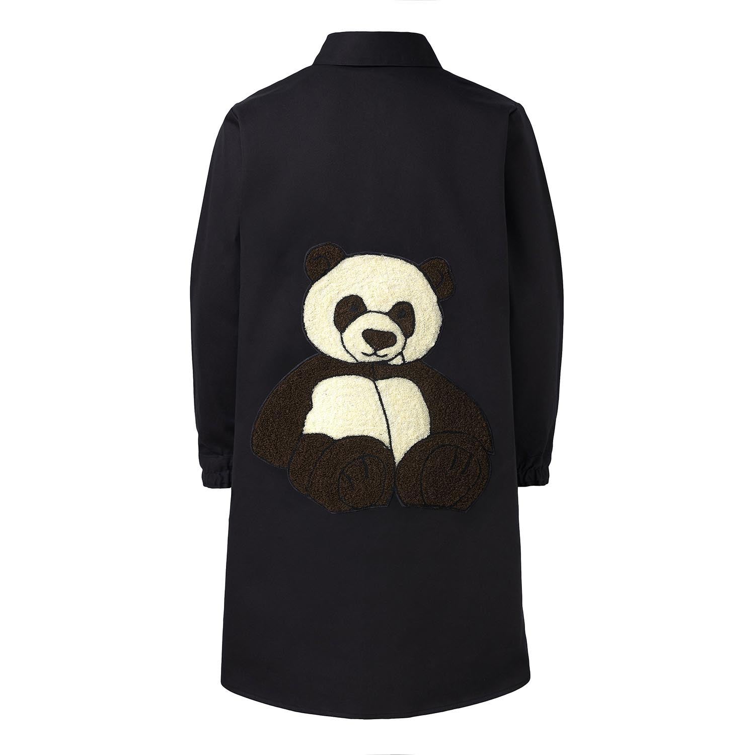 Schwarzes Shirtkleid für Mädchen mit Panda-Stickerei