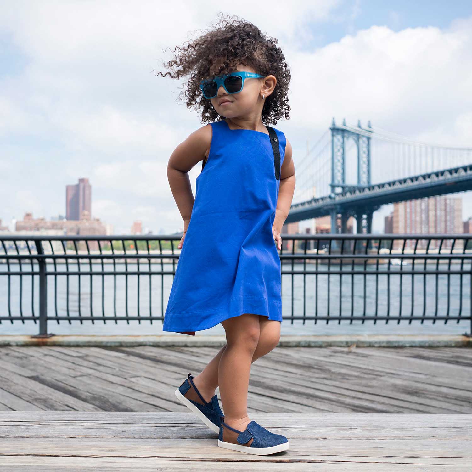 blue trapeze dress for girls, summer girls dress, organic cotton dress