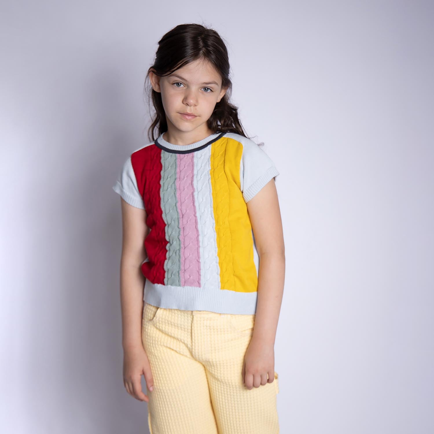 Blue Short Sleeve Cable Knit Top