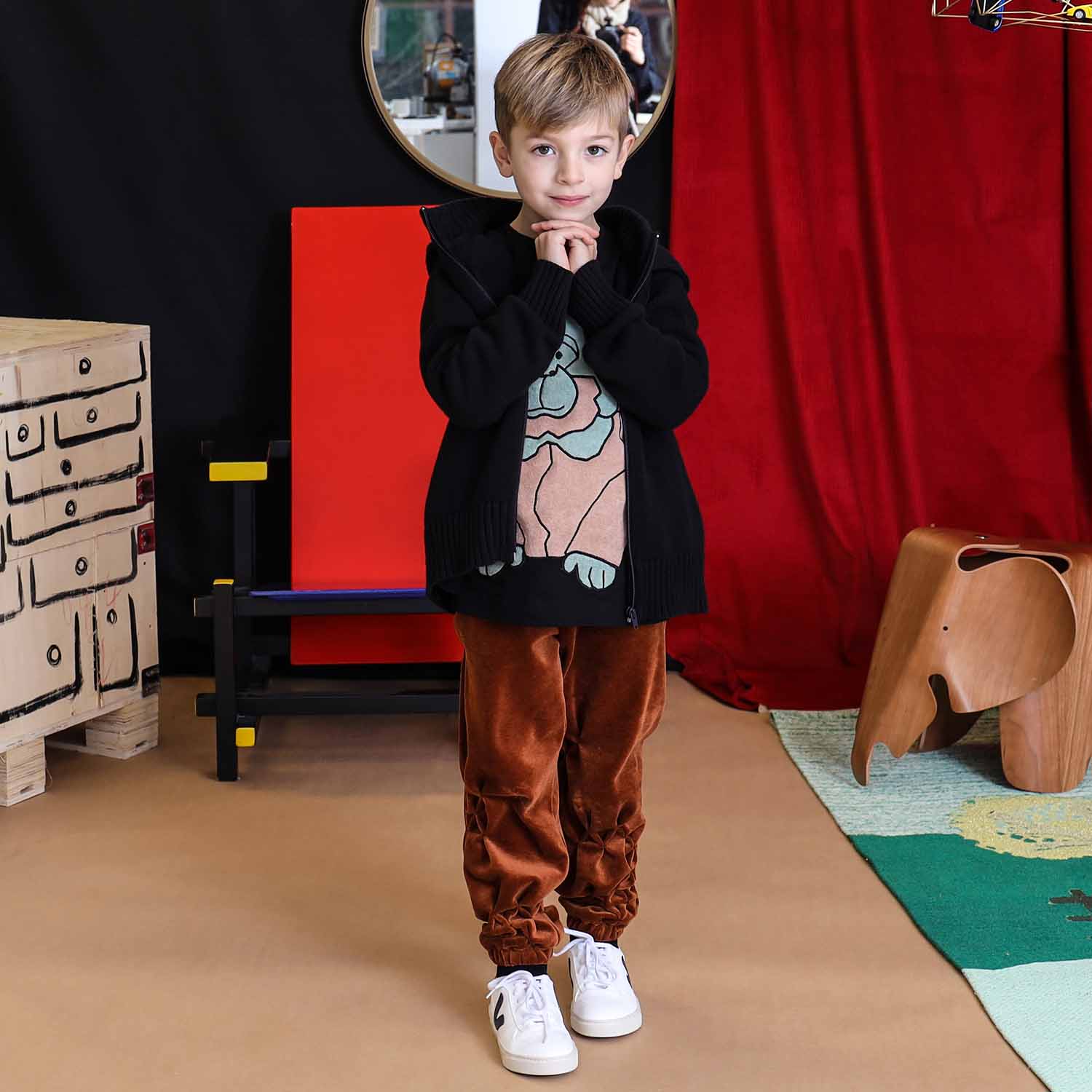Kids Copper Velvet Track Pants with Hand Smock