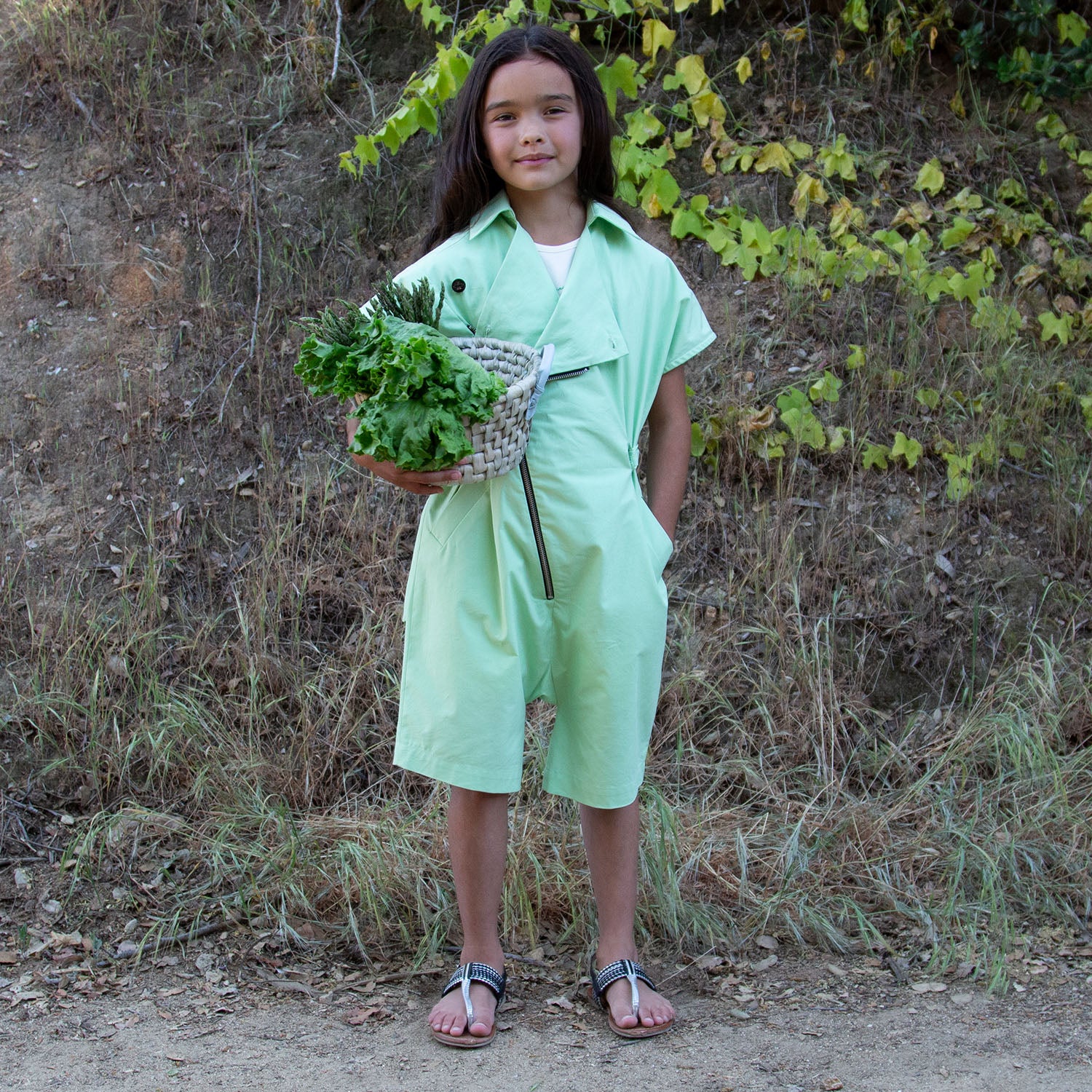 Jongens en meisjes groene katoenen jumpsuit