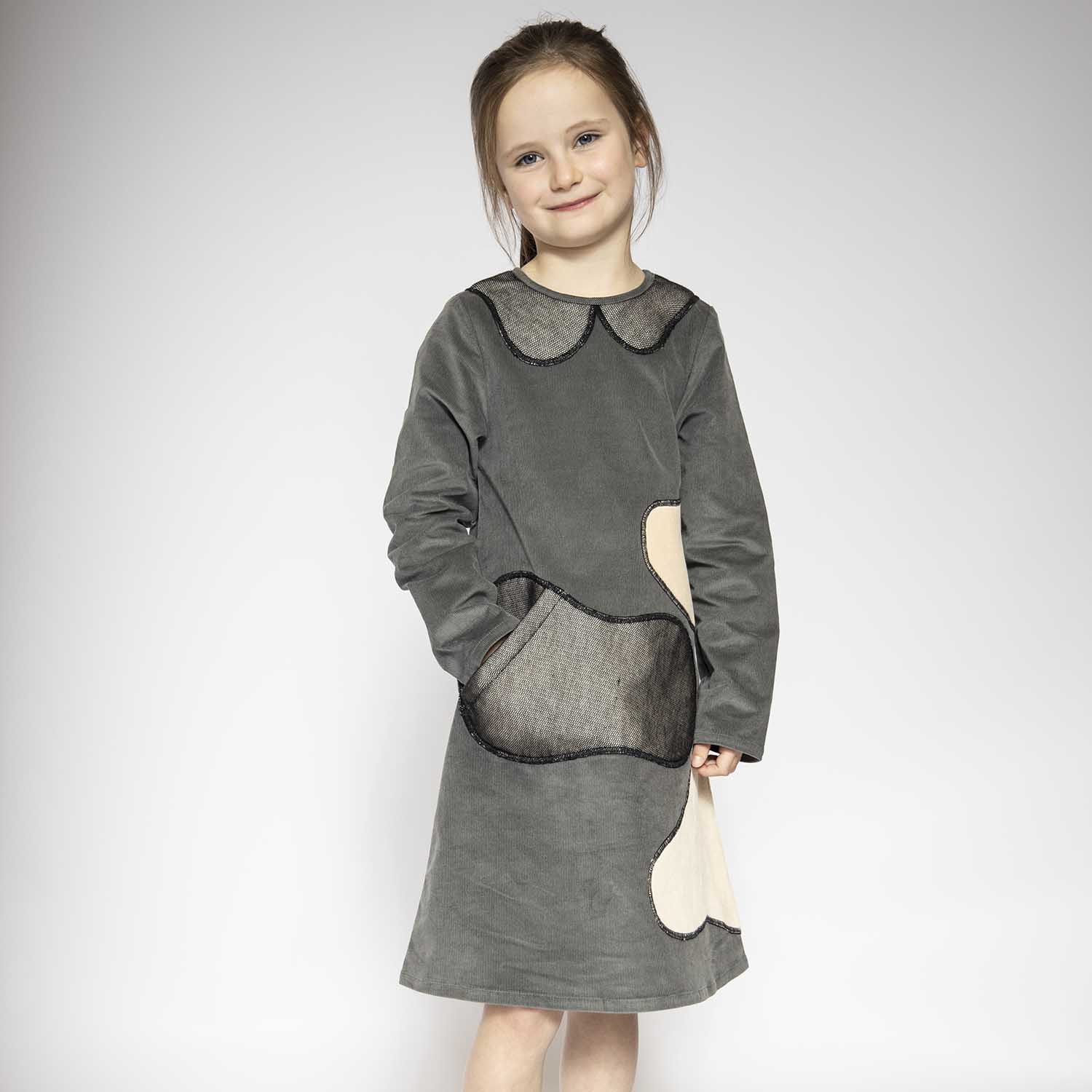 Kids Grey Velvet A-line Dress
