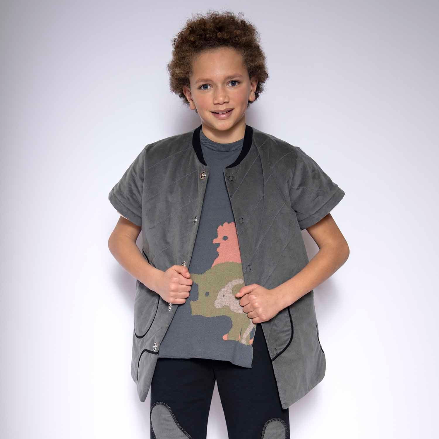 Grey Velvet Jacket with Short Sleeves