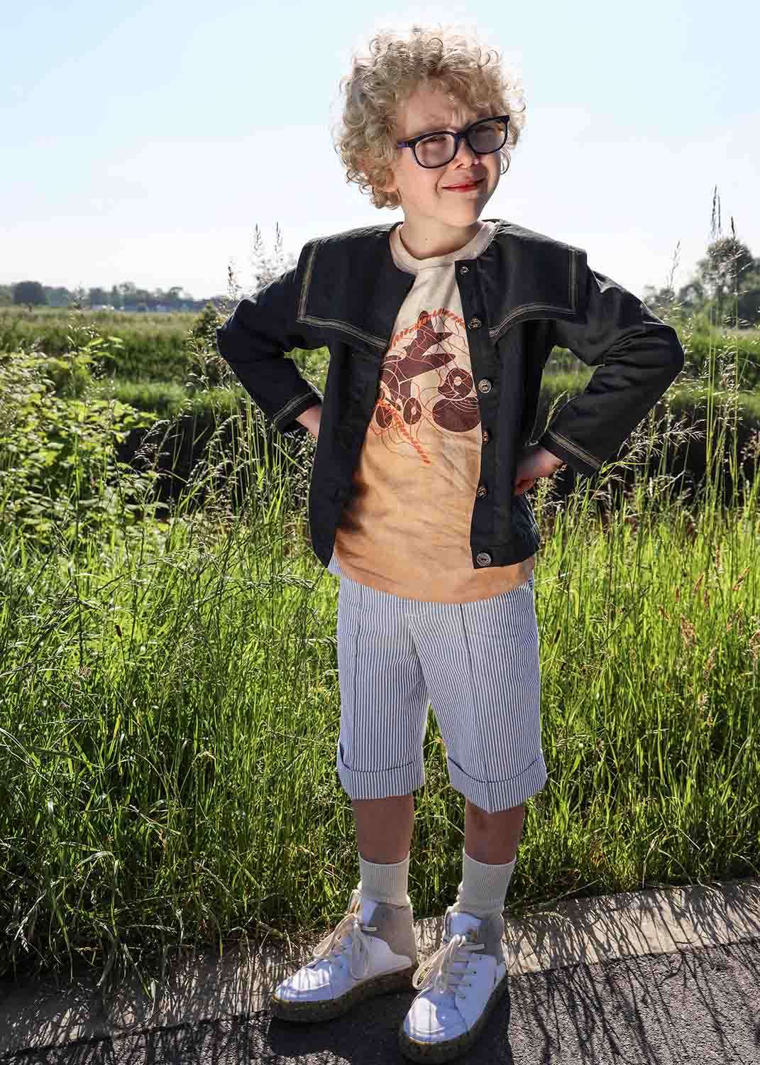 Kids' Grey and white Short Pants with Stripes