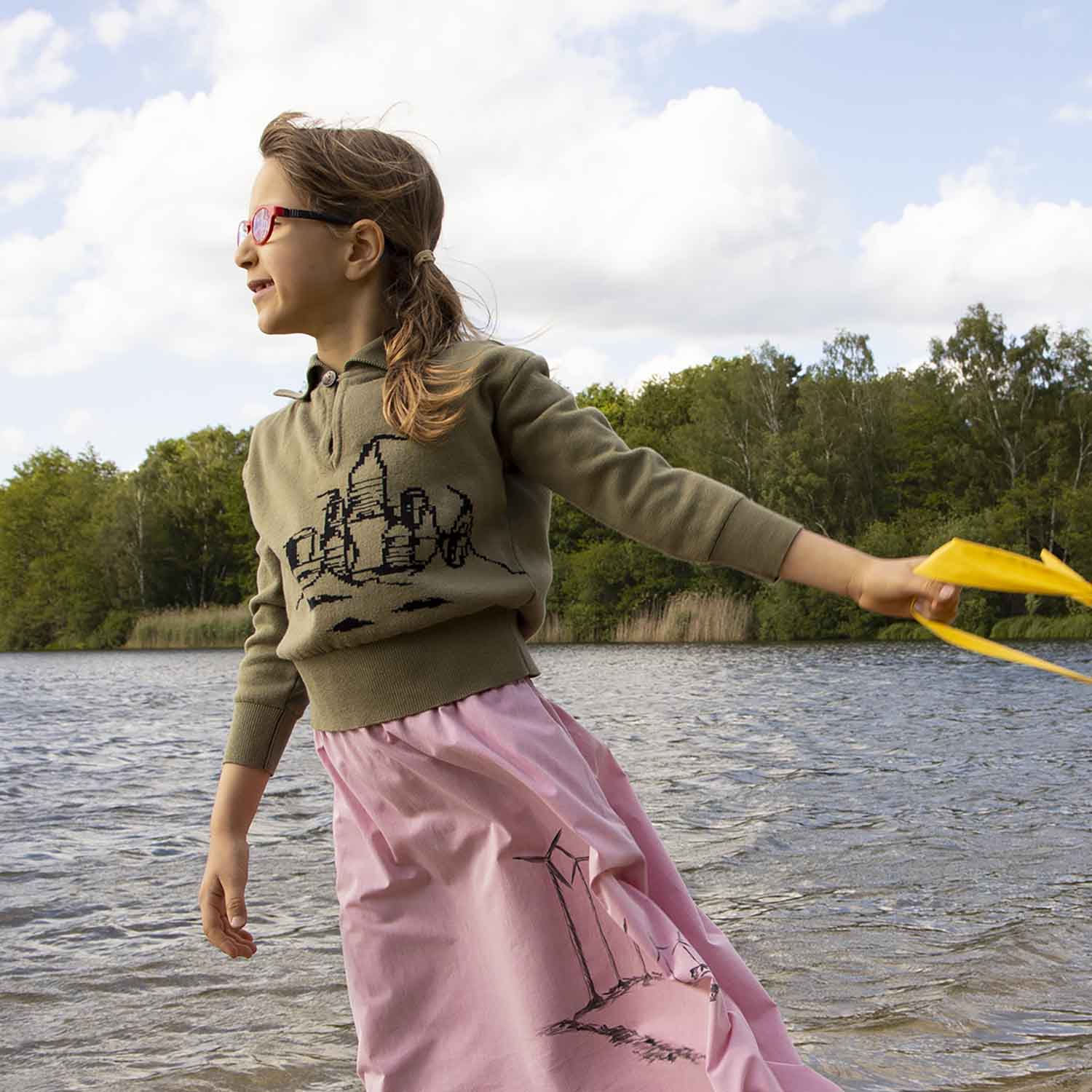 Kids Khaki Sweater with Beach Castle