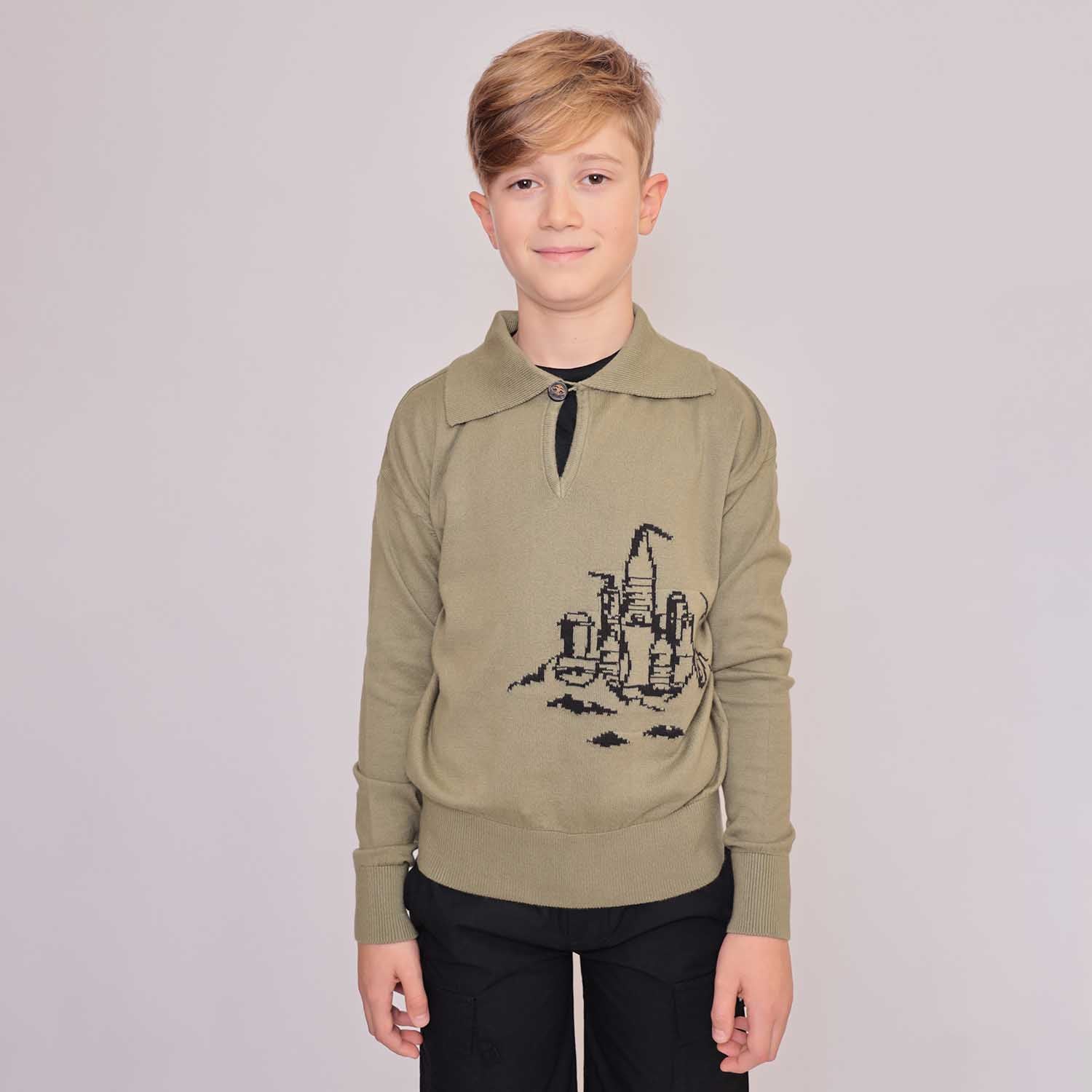 Khakifarbener Pullover mit Beach Castle