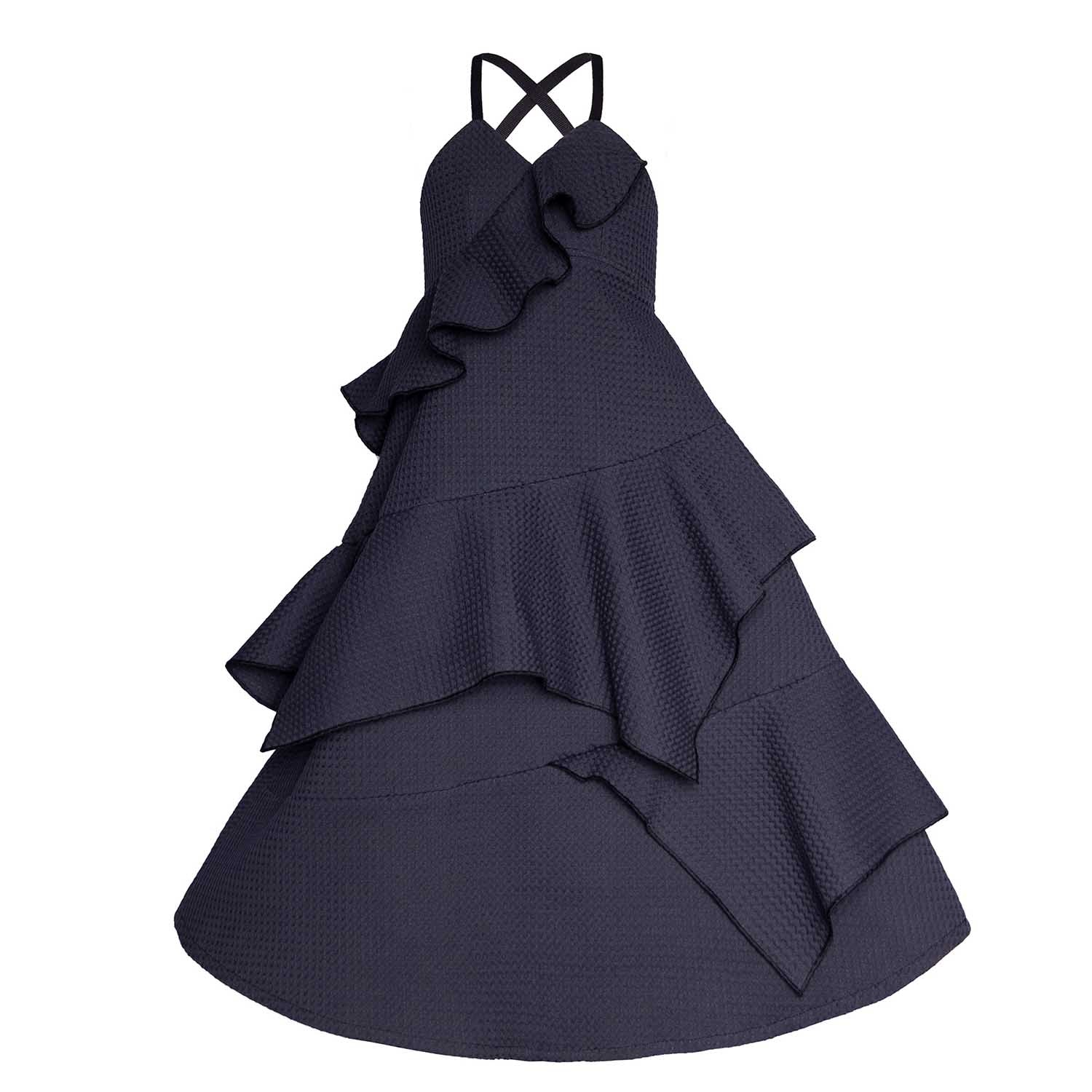 Black Waffle Cotton Gown for Girls