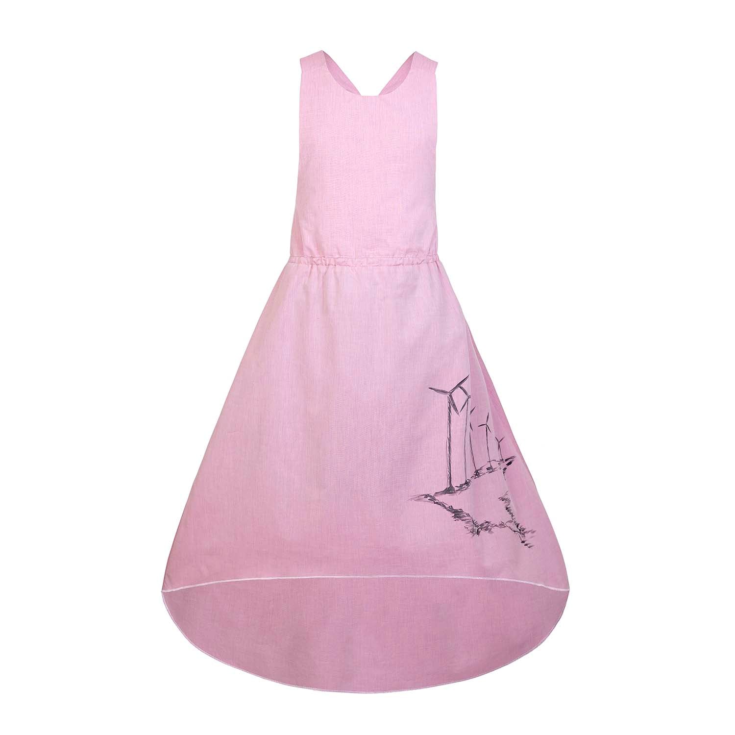 Handbemaltes rosa Kleid für Mädchen, limitierte Auflage