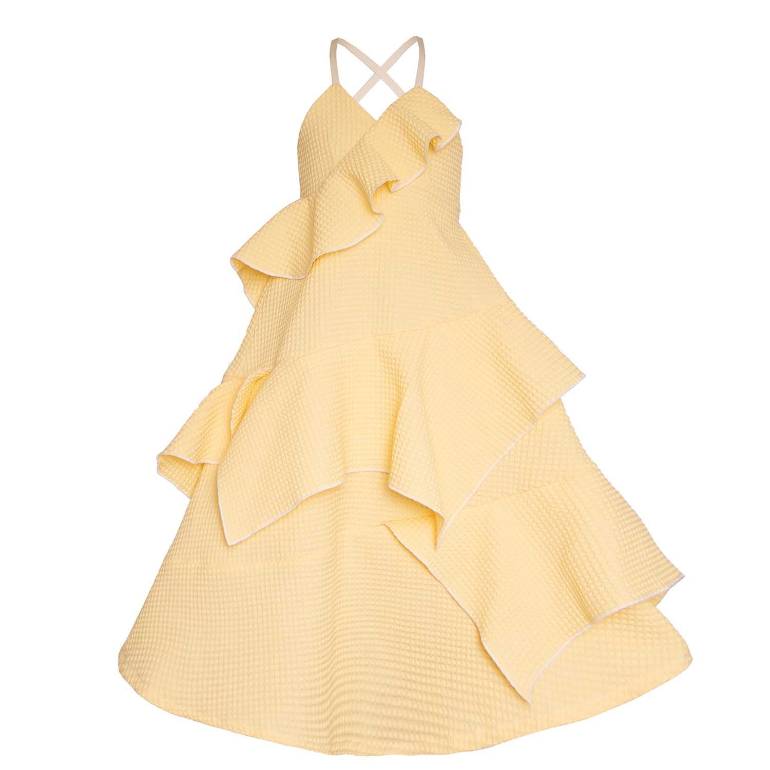 Yellow Waffle Cotton Gown for Girls
