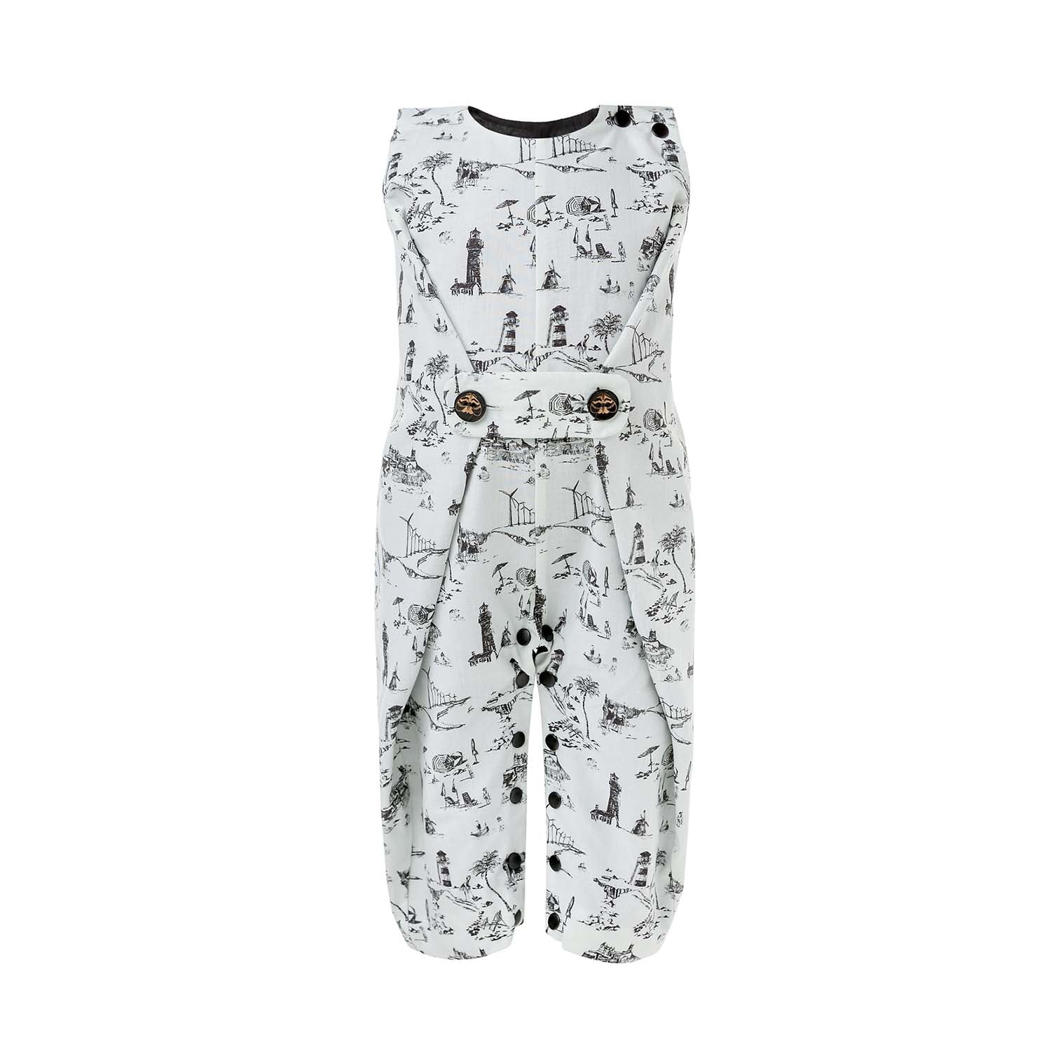 Pleated Baby Jumpsuit  with Vintage  Print