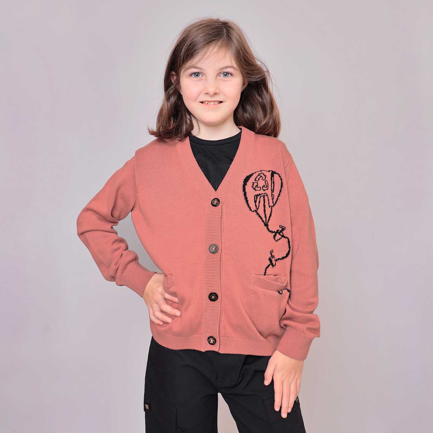 Rosa Strickjacke für Jungen und Mädchen mit Drachen